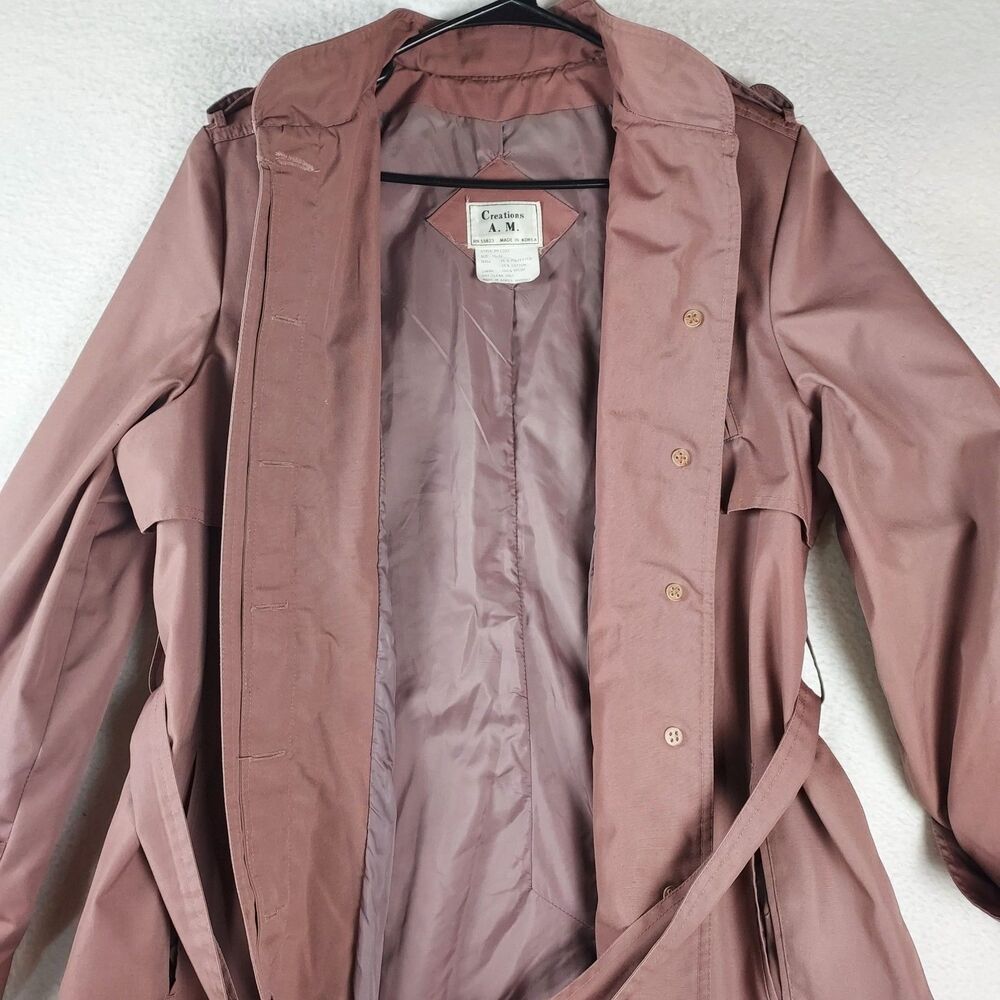 A.M. Creations Women’s Mauve Trench Coat Size 15/16 Made in Korea Belted - Picture 3 of 10